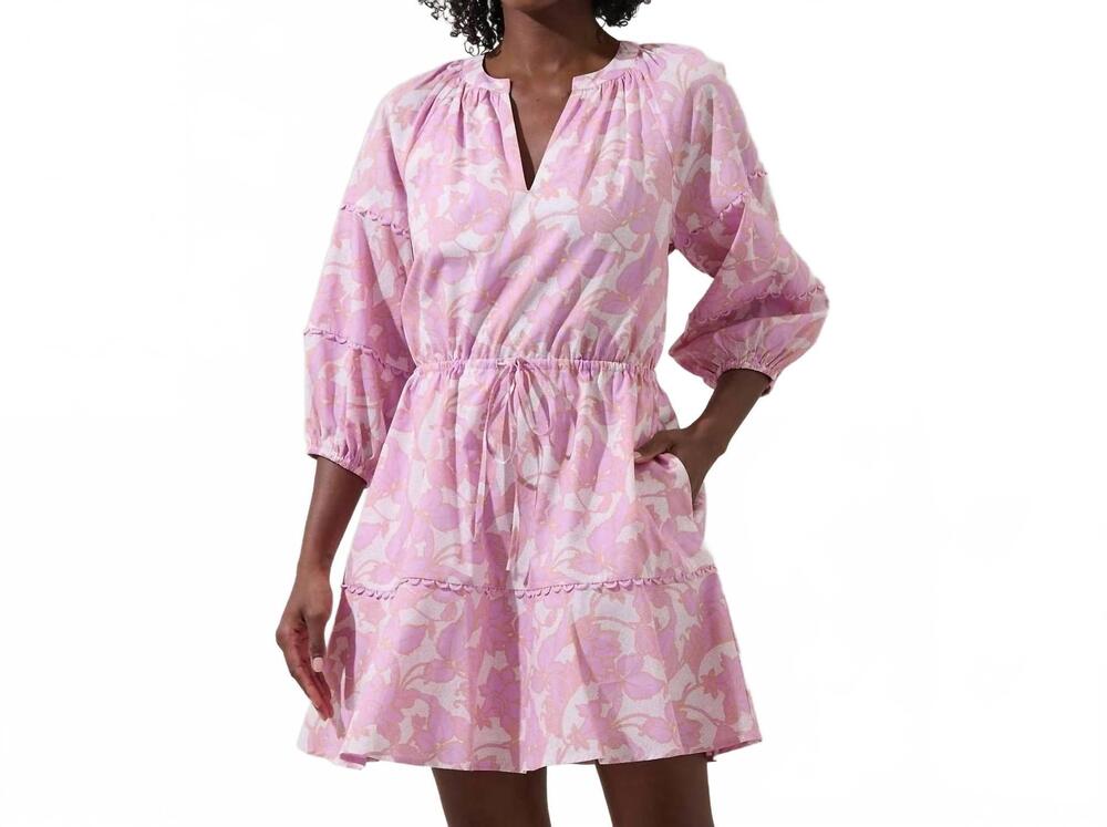 NEW SUGARLIPS daney floral dabria split neck mini dress in pink cream